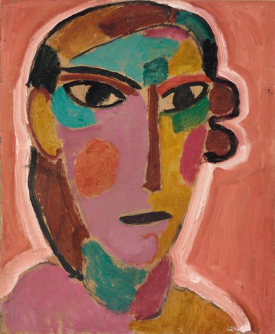 Cabeza mística: cabeza de mujer sobre fondo rojo, c. 1917 de Alexej von Jawlensky