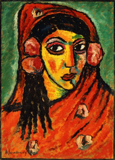 Chica Española con un Pañuelo Rojo de Alexej von Jawlensky