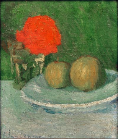 Naturaleza muerta con manzanas y rosa de Alexej von Jawlensky