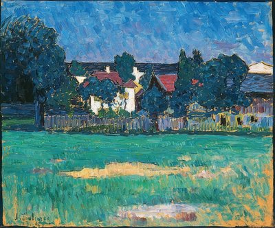 Paisaje de Wasserburg con casas y pradera de Alexej von Jawlensky