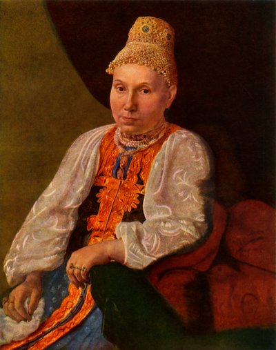 Retrato de la esposa de Obraztsov, el comerciante de Rshev, 1830s, 1965 de Alexey Venetsianov