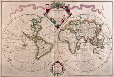El mundo, por A.H. Jaillot en "Atlas Français" - París de Alexis Hubert Jaillot