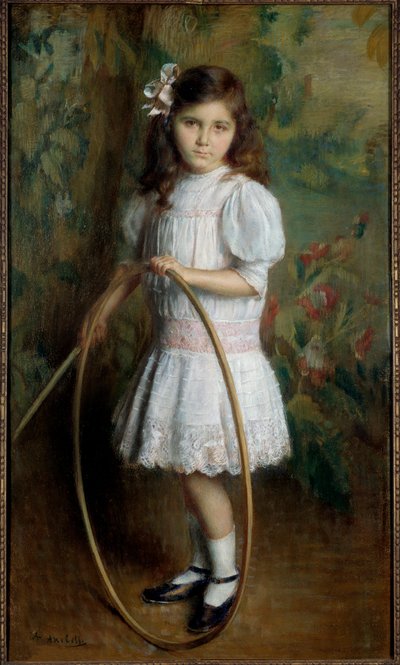 Hija del artista en el aro Pintura de Alexis Axilette (1860-1931) 1909 Angers, musee des Beaux Arts - Hija del artista con un aro. Pintura de Alexis Axilette (1860-1931) de Alexis Axilette