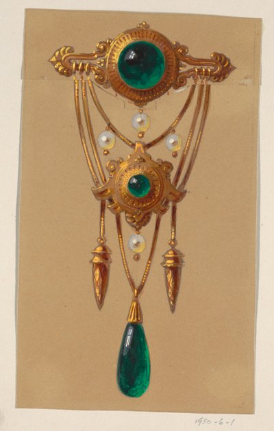 Diseño para un broche de oro y gema cabujón de Alexis Falize