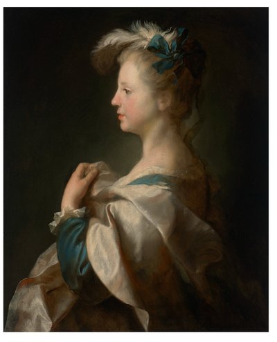 Retrato de niña, de medio cuerpo, de perfil, con traje de fantasía de Alexis Grimou