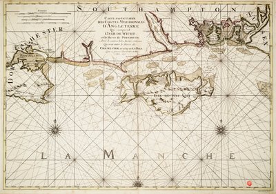 Carta de la costa inglesa, Isla de Wight y puerto de Portsmouth de Alexis Hubert Jaillot