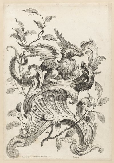Grifo alado en un soporte rocaille, de Premiere Partie Diverse Ornements de Alexis Peyrotte