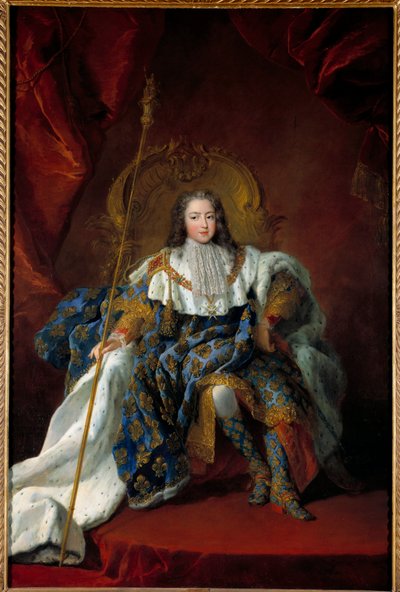 Retrato de Luis XV (1710-1774) niño en su trono con el traje y atributos de la coronación. Pintura de Alexis Simon Belle (1674-1734) 1723 de Alexis Simon Belle