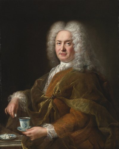 Retrato de un caballero sosteniendo una taza de chocolate de Alexis Simon Belle