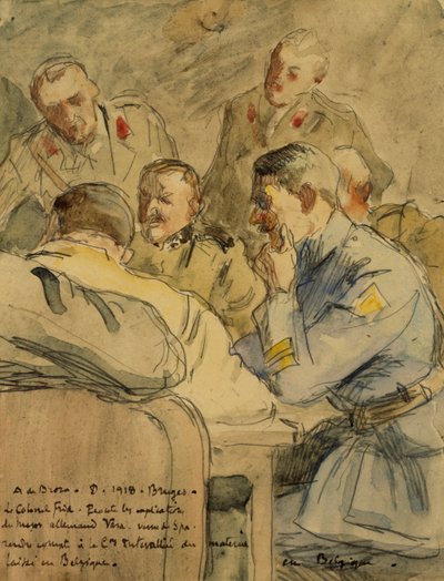 El coronel Frid escuchando al mayor alemán Vara (dibujo) de Alexis de Broca
