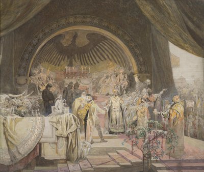 Ottokar II de Bohemia. La Unión de Dinastías Eslavas El ciclo La Epopeya Eslava Boceto de Alfons Marie Mucha