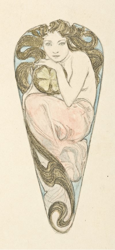 Proyecto de miniatura para colgante de un gran broche de corsé, c. 1900 de Alfons Marie Mucha
