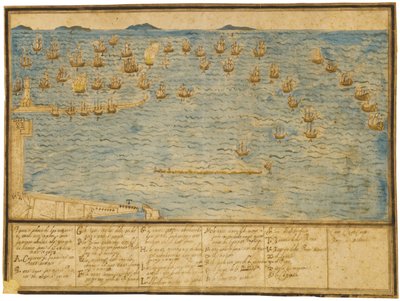 Una representación topográfica de la Batalla de Livorno, c.1653 de Alfonso the Younger Parigi