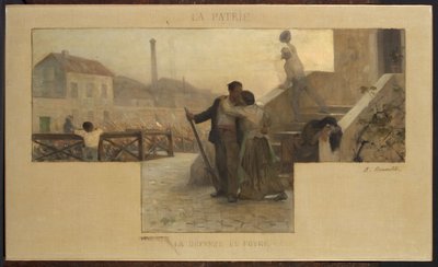 Boceto de la sala de matrimonios del ayuntamiento de Arcueil-Cachan: La Patrie - la défense du foyer de Alfred Henri Bramtot