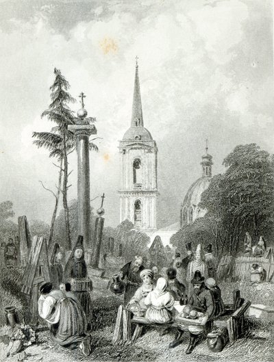 Cementerio de la Iglesia de Smolensko, grabado por E. Smith de Alfred (after) Vickers