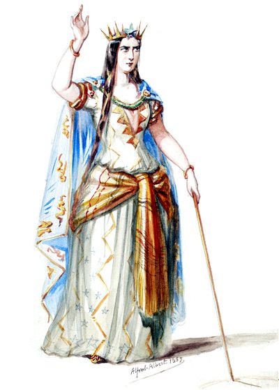 Halévy - La magicienne - modelos de vestuario de Alfred Albert - 19. Mélusine, Condesa de Lusignan, 1er traje (retocado) de Alfred Albert