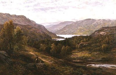 Un pastor con su perro en un paisaje montañoso de Alfred Augustus Glendening
