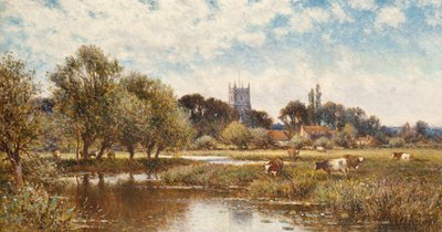 Ganado bebiendo agua, Kempstead-on-Thames de Alfred Augustus Glendening