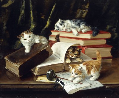 Gatitos Jugando en el Escritorio de Alfred Brunel de Neuville
