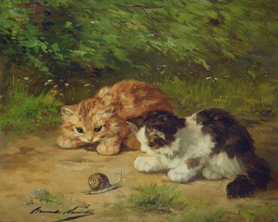 Gatitos y caracol de Alfred Brunel de Neuville