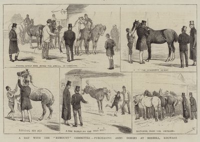 Un día con el Comité de Remonta, comprando caballos para el ejército en Redhill, Edgware de Alfred Chantrey Corbould