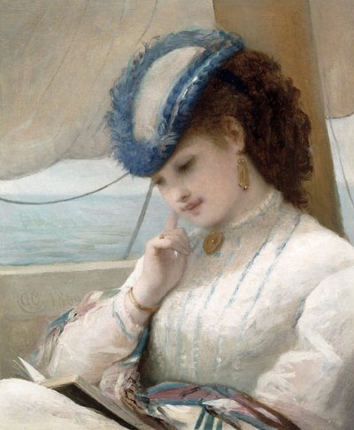 Una niña leyendo en un bote de vela de Alfred Chantrey Corbould