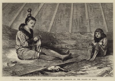 Mujer esquimal y niño en Lievely (o Godhavn) en la Isla de Disco de Alfred Chantrey Corbould