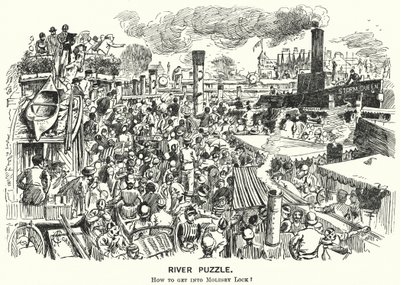 Caricatura de Punch: Congestión en el río Támesis en Molesey Lock, Surrey de Alfred Chantrey Corbould