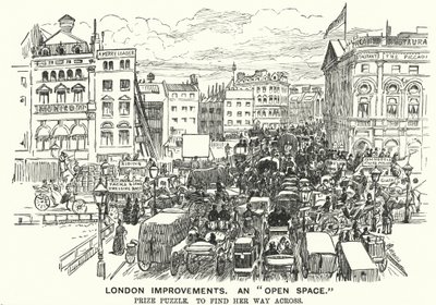 Caricatura de Punch: Mejoras en Londres. Un "espacio abierto" - congestión de tráfico en el Londres victoriano de Alfred Chantrey Corbould