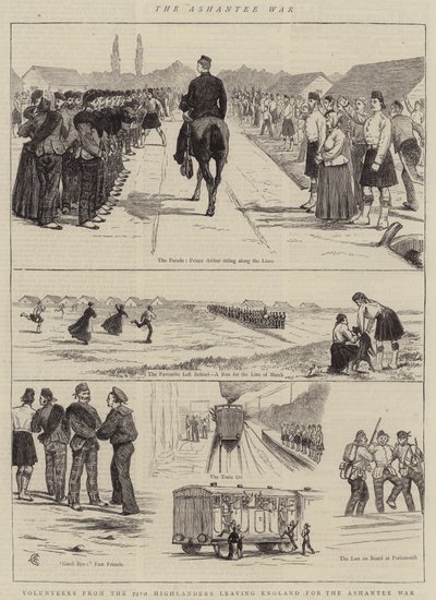La guerra Ashantee, voluntarios de los Highlanders 79º dejando Inglaterra para la guerra Ashantee de Alfred Chantrey Corbould