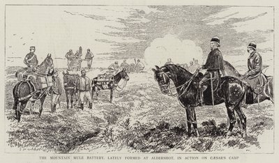La batería de mulas de montaña, formada recientemente en Aldershot, en acción en el Campamento de César de Alfred Chantrey Corbould