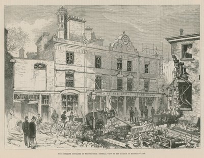 Los atentados con dinamita en Westminster; Vista general del daño en Scotland Yard de Alfred Chantrey Corbould