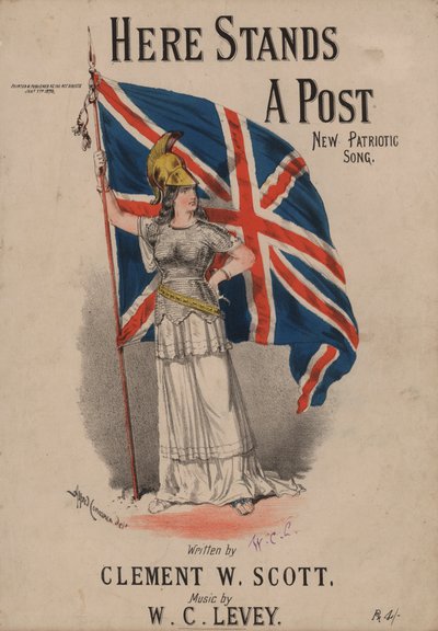 Aquí se levanta un poste, nueva canción patriótica - Britannia sosteniendo la Union Jack de Alfred Concanen