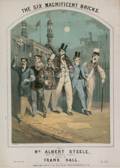 Partitura musical para The Six Magnificent Bricks cantada por Albert Steele, escrita por Frank Hall de Alfred Concanen
