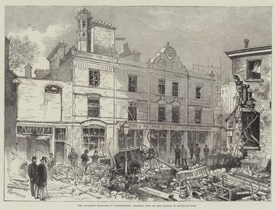 Los atentados con dinamita en Westminster, vista general del daño en Scotland-Yard de Alfred Courbould