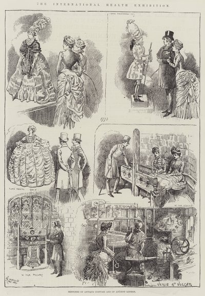 La Exposición Internacional de Salud, Bocetos de Trajes Antiguos y del Londres Antiguo de Alfred Courbould