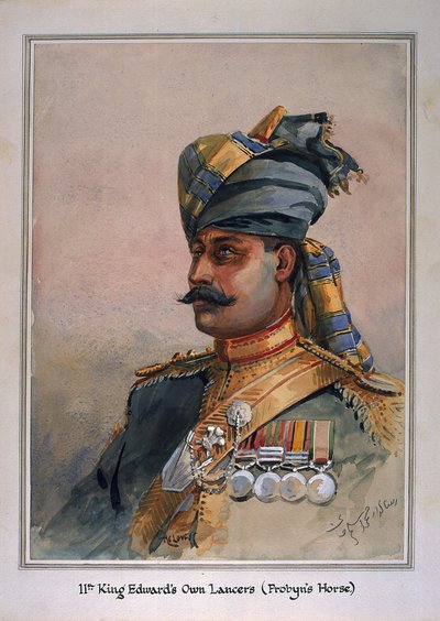 Retrato de Cabeza y Hombros de Risaldar, Durrani, ilustración para 