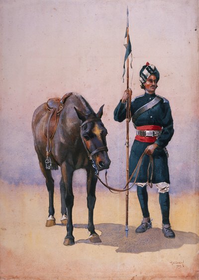 Soldado de los 19º Lanceros (Caballo de Fane) Musulmán Punjabi, ilustración para 
