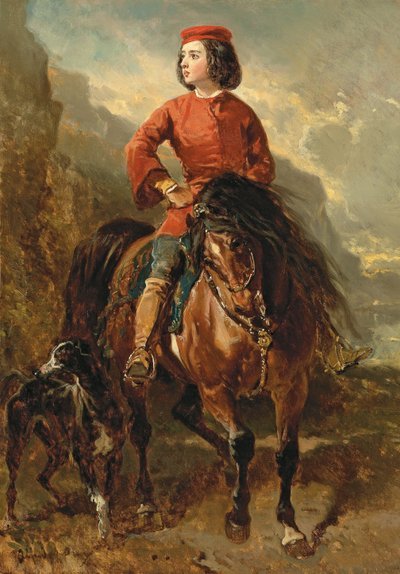 Joven jinete en un Shetland, con un galgo, siglo XIX de Alfred Dedreux