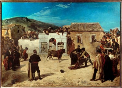 Novillada en el Escorial. Escena de toreo entre novillos y novilleros en España. Pintura de Alfred Dehodencq (1822-1882) 1850 Dim. 1,49x2,08 m Pau, Museo de Bellas Artes de Alfred Dehodencq