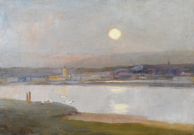 Salida de la luna sobre Hayle, desde Lelant, c.1892 de Alfred East