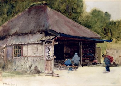 Casa de té en el pueblo de Hakone, c.1889 de Alfred East