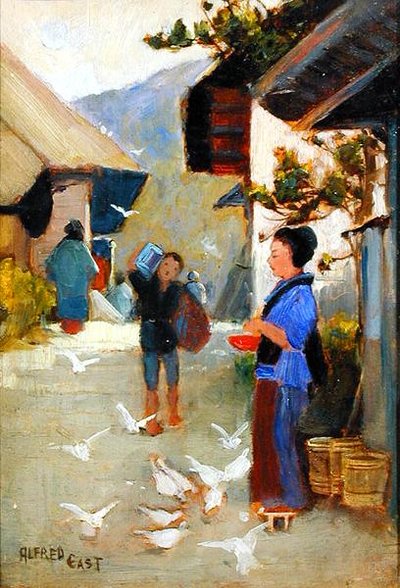 Pueblo en el To-kai-do, c.1889 de Alfred East