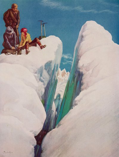 La grieta, tragedia del alpinismo, dibujo de Alfred Bestall (1892-1986) extraído de The Tatler, nº 1366, 31 de agosto. de Alfred Edmeades Bestall