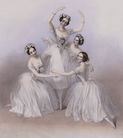 El célebre Pas De Quatre compuesto por Jules Perrot, como se bailó en el Teatro de Su Majestad de Alfred Edward (after) Chalon