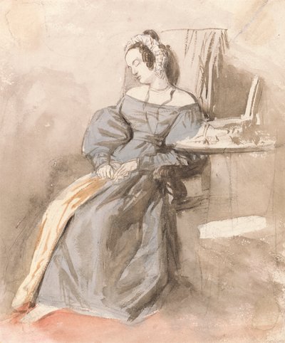 Estudio de una dama dormida en una silla de Alfred Edward Chalon