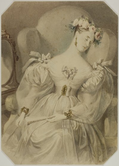 Mujer en vestido de noche dormida en sillón de Alfred Edward Chalon