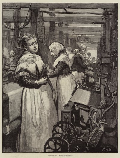 Trabajando en una fábrica de lana de Alfred Edward Emslie