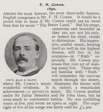 Frederic Hymen Cowen, pianista, director y compositor británico (foto en blanco y negro) de Alfred Ellis and Walery