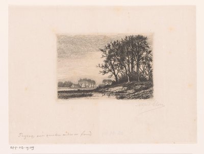 Paisaje con árboles en una colina junto al agua de Alfred Elsen